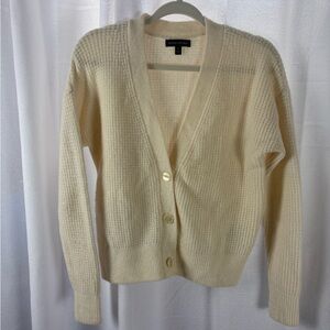 Banana Republic Cream Ivory Aire Wool Blend Cardigan Waffle Knit Small GUC